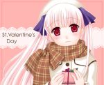  blush coat gift ginta long_hair misonogi_sakurako pink_hair red_eyes scarf valentine 