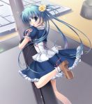  blue_eyes blue_hair computer_keyboard earrings flower futaori_arisa hair_flower hair_ornament jewelry keyboard long_hair minigirl oversized_object pixiv pixiv-tan stylus tablet twintails 