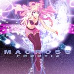  belt blonde_hair blue_eyes boots bra earrings engrish fingernails garters glow glowing hands jewelry legs lingerie long_hair macross macross_frontier midriff nail_polish nails neon_lights outstretched_arm outstretched_hand pink_hair planet ranguage reaching sheryl_nome shorts smile solo space thigh-highs thigh_boots thighhighs underwear zettai_ryouiki 