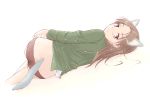  back brown_eyes brown_hair long_hair looking_back lying minna-dietlinde_wilcke panties strike_witches tail takahashi_mugi underwear 