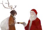  antlers bag beard brown_hair christmas coat earrings envelope fingerless_gloves glasses gloves hat jewelry kumaori_jun sack santa santa_claus santa_hat short_hair 