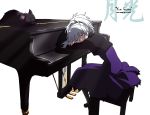  gothic_lolita grand_piano highres instrument lolita_fashion mao_(darker_than_black) pantyhose piano piano_bench silver_hair yin 