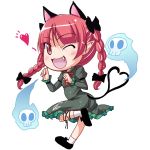  braid cat_ears cat_tail chibi fang heart heart_tail heart_tails kaenbyou_rin multiple_tails natsumi_akira red_eyes red_hair redhead skull tail touhou twin_braids wink 