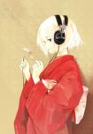  flower green_eyes headphones japanese_clothes kimono lowres pioneer short_hair 