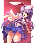 bang bunny_ears finger_gun katahira_masashi long_hair pointing purple_hair rabbit_ears red_eyes reisen_udongein_inaba touhou 
