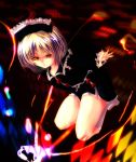  crescent hat lunasa_prismriver mis red_eyes short_hair solo thighs touhou 