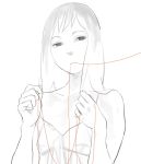  bare_shoulders dress kumaori_jun long_hair monochrome mouth_hold red_string red_thread_of_fate 