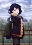  1girl absurdres black_hair blue_eyes commentary female highres looking_at_viewer newtype official_art scarf snowing ssss.gridman takarada_rikka 