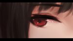  1girl bangs black_hair close-up eyebrows eyebrows_visible_through_hair eyes letterboxed looking_at_viewer original red_eyes shimmer solo 