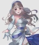  1girl alternate_costume dress elbow_gloves female_my_unit_(fire_emblem_if) fire_emblem fire_emblem_heroes fire_emblem_if gloves hair_between_eyes hair_ornament hairband long_hair mamkute my_unit_(fire_emblem_if) nintendo pointy_ears red_eyes silver_hair smile solo veil white_hair zatsudan_pashiko 