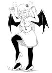  angry arms_up bat_wings blush breasts cleavage clenched_hands closed_eyes dress fangs high_heels kurovah long_dress long_hair medallion monster_girl monster_girl_encyclopedia open_mouth original pantyhose pointy_ears simple_background stamp vampire white_background wings 