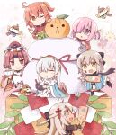  6+girls :d :o ;) anastasia_(fate/grand_order) animal apron bangs benienma_(fate/grand_order) bird black-framed_eyewear black_legwear blue_cloak blush brown_eyes brown_hair brown_hat brown_kimono calligraphy_brush chibi cloak closed_eyes closed_mouth commentary_request crown dress eating eyebrows_visible_through_hair facepaint fate/grand_order fate_(series) fou_(fate/grand_order) fujimaru_ritsuka_(female) glasses hagoita hair_between_eyes hair_ornament hair_over_one_eye hair_scrunchie hanetsuki haori hat japanese_clothes kagami_mochi kimono koha-ace light_brown_hair long_hair long_sleeves mash_kyrielight mini_crown mochi multiple_girls okita_souji_(alter)_(fate) okita_souji_(fate) okita_souji_(fate)_(all) one_eye_closed one_side_up open_mouth orange_scrunchie paddle paintbrush parted_bangs parted_lips pink_hair rioshi scrunchie short_kimono silver_hair smile standing standing_on_one_leg stirrup_legwear toeless_legwear very_long_hair violet_eyes white_apron white_dress white_kimono wide_sleeves 