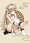  blonde_hair bound bound_ankles bound_wrists brown_eyes chains china_dress chinese_clothes cuffs dress elbow_gloves eyebrows_visible_through_hair eyes_visible_through_hair feet gloves hair_ribbon handcuffs kasugano_sora long_hair panties pantyshot pantyshot_(sitting) restrained ribbon sitting soles solo thigh-highs tied_up toes twintails underwear white_legwear yiduan_zhu yosuga_no_sora 