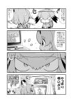  3girls 4koma :o animal_ears animal_print arcade_cabinet bangs bare_shoulders blush breast_pocket chibi closed_mouth comic elbow_gloves extra_ears eyebrows_visible_through_hair flying_sweatdrops gerotan gloves greyscale hair_between_eyes hair_intakes highres kemono_friends long_hair looking_at_another lowleg lowleg_panties monitor monochrome multiple_girls necktie northern_white-faced_owl_(kemono_friends) nose_blush open_mouth panties playing_games pocket print_gloves print_neckwear scarf serval_(kemono_friends) serval_ears serval_print shirt shoebill_(kemono_friends) short_sleeves side_ponytail sidelocks sleeveless sleeveless_shirt smile sound_effects sweat sweating_profusely tearing_up translation_request underwear 