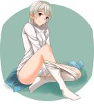  1girl blonde_hair eila_ilmatar_juutilainen highres hiroshi_(hunter-of-kct) long_hair looking_at_viewer panties pantyhose partially_undressed smile solo strike_witches sweater thighs underwear violet_eyes white_legwear white_panties world_witches_series 