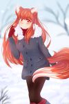  1girl animal_ears blush highres holo melloncollie-chan smile spice_and_wolf tail winter wolf 