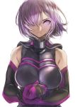  1girl absurdres armor armored_dress bare_shoulders breasts clenched_hand closed_mouth commentary_request fate/grand_order fate_(series) fujitsubo_(hujitubo0731) gloves hair_over_one_eye highres large_breasts looking_at_viewer mash_kyrielight purple_gloves purple_hair short_hair violet_eyes 