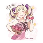  1girl artist_name blonde_hair bow bucket buttons chocojax closed_eyes dress elise_(fire_emblem_if) fire_emblem fire_emblem_heroes fire_emblem_if grin hair_bow long_hair multicolored_hair nintendo pink_dress purple_hair smile solo twintails wooden_bucket 