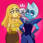  3girls blue_diamond_(steven_universe) chibi color_swap female marreeps no_humans pink_background pink_diamond_(steven_universe) starry_eyes steven_universe trio yellow_diamond_(steven_universe) 