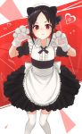  1girl absurdres alternate_costume animal_ears apron black_hair cat_ears enmaided folded_ponytail furrowed_eyebrows gloves heart highres kaguya-sama_wa_kokurasetai_~tensai-tachi_no_renai_zunousen~ maid maid_apron maid_headdress orihiro0614 paw_gloves paw_pose paws red_eyes shinomiya_kaguya solo thigh-highs wavy_mouth white_legwear zettai_ryouiki 