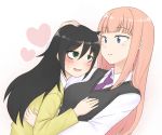  2girls black_hair blazer blush hand_in_hair highres hug jacket katou_asuka kuroki_tomoko long_hair mohya multiple_girls necktie sweat sweater_vest watashi_ga_motenai_no_wa_dou_kangaetemo_omaera_ga_warui! yuri 