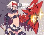  1girl ass ban belt black_legwear breasts cape dragon:_marked_for_death empress_(dmfd) facial_scar gauntlets holding holding_weapon looking_at_viewer midriff navel red_eyes scar scar_on_cheek short_hair solo thigh-highs weapon white_hair 