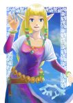  1girl blonde_hair blue_eyes breasts commentary_request dress highres lio_(lune24) long_hair nintendo pointy_ears princess_zelda smile solo the_legend_of_zelda the_legend_of_zelda:_skyward_sword 