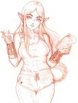  arm_support bandaid blush_stickers elf eyebrows fit highres long_hair muscle muscular_female nintendo notepad pantyhose pen pointy_ears princess_zelda shorts the_legend_of_zelda zelda_musou 