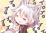  1girl =_= ahoge animal_ear_fluff animal_ears bangs beni_shake black_dress black_jacket blush_stickers cat_ears closed_eyes commentary_request dress eyebrows_visible_through_hair fate/grand_order fate_(series) fur-trimmed_jacket fur_trim grey_hair jacket jeanne_d&#039;arc_(alter)_(fate) jeanne_d&#039;arc_(fate)_(all) kemonomimi_mode long_sleeves out_of_frame parted_lips solo_focus upper_body wicked_dragon_witch_ver._shinjuku_1999 