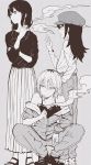  3girls cigarette hat jersey kuroki_tomoko long_hair low_twintails monochrome multiple_girls short_hair smoking spaghetti_strap squatting tamura_yuri twintails watashi_ga_motenai_no_wa_dou_kangaetemo_omaera_ga_warui! yoshida_masaki 