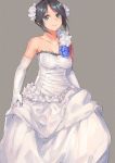  1girl artist_request breasts character_request cleavage dress flower gloves short_hair smile solo 