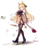  1girl :d alternate_costume azur_lane bag bangs bare_shoulders black_footwear black_legwear black_sweater blonde_hair blue_eyes blush breasts breathing brown_coat casual coat coat_dress cross cross_necklace eyebrows_visible_through_hair full_body hair_ornament hair_ribbon hairclip hand_up high_heels holding holding_bag jewelry kaede_(003591163) large_breasts laurel_crown long_hair looking_at_viewer necklace off_shoulder official_art open_mouth ribbed_sweater ribbon scarf sidelocks smile solo sweater sweater_vest thigh-highs transparent_background very_long_hair victorious_(azur_lane) walking 