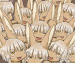  6+others ambiguous_gender animal_ears clone eyebrows_visible_through_hair furry highres kawasemi27 looking_at_viewer made_in_abyss multiple_others nanachi_(made_in_abyss) open_mouth rabbit_ears short_hair twitter_username white_hair yellow_eyes 