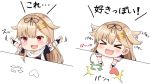  &gt;_&lt; 1girl bangs black_ribbon black_serafuku blonde_hair blush bongo_cat chibi commentary_request eyebrows_visible_through_hair fang fingerless_gloves gloves hair_between_eyes hair_flaps hair_ornament hair_ribbon hairclip heart kantai_collection long_hair neckerchief noeru_(gt17854) open_mouth red_eyes ribbon scarf school_uniform serafuku simple_background smile solo translation_request white_background white_scarf yuudachi_(kantai_collection) 