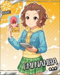  black_eyes blush brown_hair character_name idolmaster idolmaster_cinderella_girls jacket namba_emi short_hair stars 