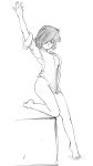  1girl absurdres artist_request barefoot bottomless breasts dress_shirt feet full_body hair_over_one_eye highres monochrome nazo_no_kanojo_x shirt short_hair solo third-party_source urabe_mikoto 