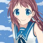  1girl 319thie :d blue_eyes blue_sky blush face looking_at_viewer nagi_no_asukara open_mouth sky smile 