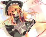  bad_id blonde_hair blush bow braid dress hair_bow hat heart kirisame_marisa long_hair open_mouth pochi-t pointing ribbon side_braid solo touhou witch witch_hat 