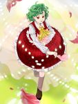  bad_id boots danmaku green_hair kaisen kazami_yuuka messy_hair petals plaid plaid_skirt plaid_vest red_eyes short_hair skirt skirt_set smile touhou 