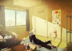  cat couch glowing glowing_eyes heart indoors male musical_note narukami_yuu persona persona_4 protagonist_(persona4) room seta_souji shade sunlight too_many_cats window 