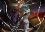  back blue_hair diolemonde eva_00 lance_of_longinus moon neon_genesis_evangelion plugsuit red_eyes short_hair star stars 