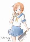  blue_eyes higurashi_no_naku_koro_ni orange_hair ryuuguu_rena school_uniform serafuku short_hair weapon 