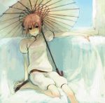  bun_cover double_bun double_buns gintama jikayahato kagura_(gintama) orange_hair oriental_umbrella parasol pink_hair riru shorts umbrella 