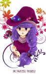  1girl @zu azuko_(@zuco) braid hat jewelry long_hair monster_maker purple_eyes purple_hair rufia_(monster_maker) solo title_drop wand witch witch_hat 
