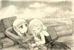  eila_ilmatar_juutilainen kisetsu monochrome multiple_girls pantyhose sanya_v_litvyak sleeping strike_witches traditional_media yellow 