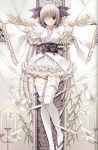  angel bandage candle crucifix eyepatch flower frills highres long_hair thigh-highs twintails white_hair 