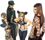  bad_id bare_shoulders baseball_uniform black_hair blonde_hair blue_eyes brown_hair child double_bun double_buns emporio_alnino foo_fighters gakuran hand_in_pocket hands_on_hips hat icym jojo&#039;s_bizarre_adventure jojo_no_kimyou_na_bouken kujo_jolyne kujo_jotaro kuujou_jolyne kuujou_joutarou lipstick long_coat long_hair midriff multicolored_hair narciso_anasui navel overalls pants school_uniform sportswear wristband 