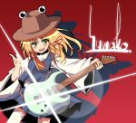  eyes green_eyes guitar hat instrument moriya_suwako nanakura_nanane ribbon ribbons shichiyou_murasaki touhou 