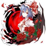  bat_wings blue_hair flower hat red_eyes remilia_scarlet rose roses sasaki_kouhei shirokuro short_hair touhou wings 