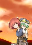  green_hair hat onozuka_komachi piggyback red_hair redhead ribbon ribbons shikieiki_yamaxanadu short_hair sutagu touhou 